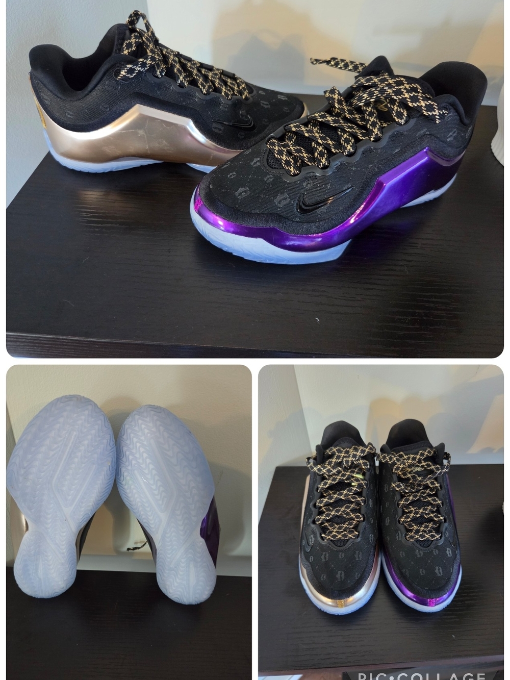 Nike Kids Black Sneakers with Metallic Purple & Gold Accents